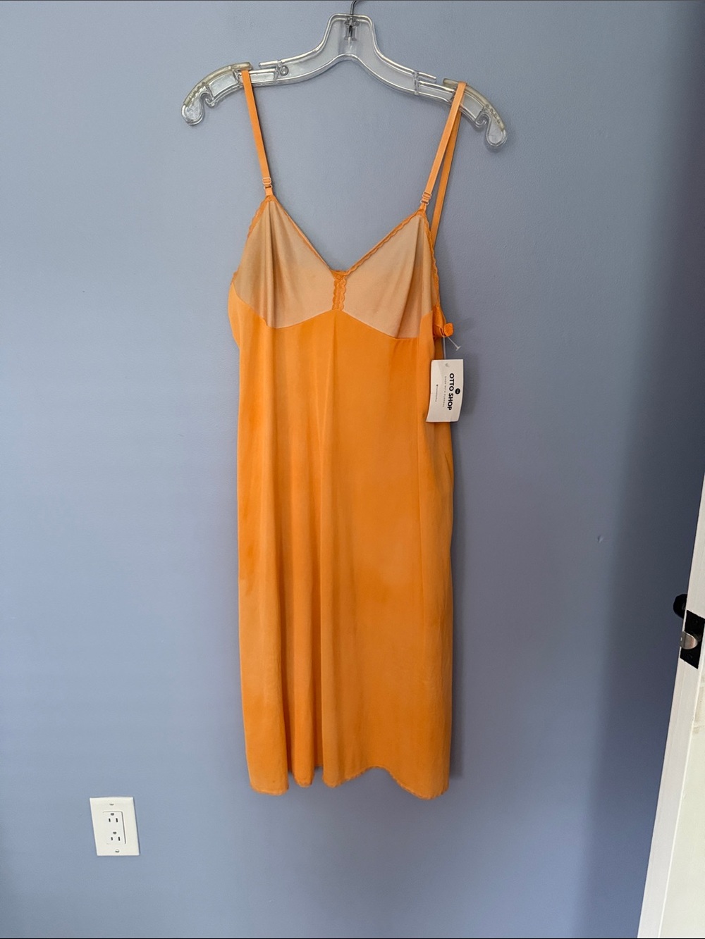 Vintage Vanity Fair Orange Slip Dress Lace Trim Silky 38L